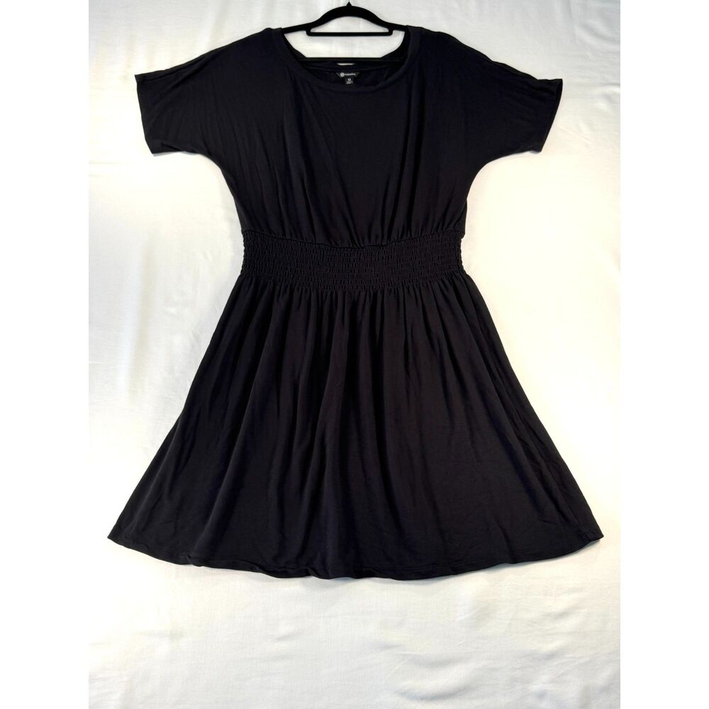 Versona Women's M Black Smocked Waist Short Sleeve Stretchy Mini Dress